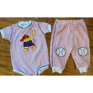 Vintage Infant Boys 18M Stripes Sweat Pants Outfit Baseball Small Steps